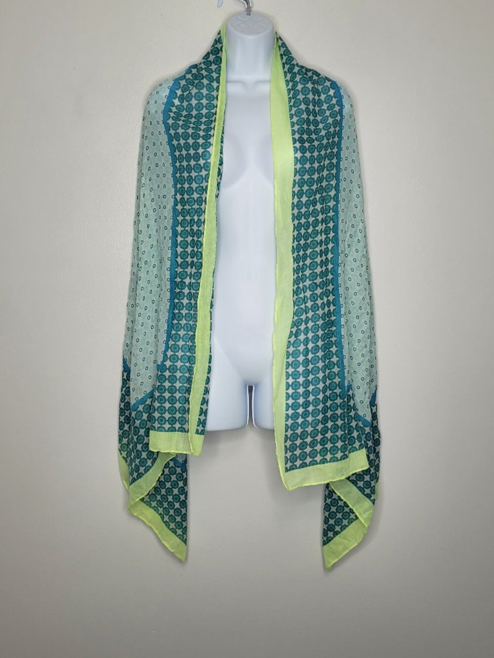 Teal lime green multi mixed print wear rectangle scarf funky